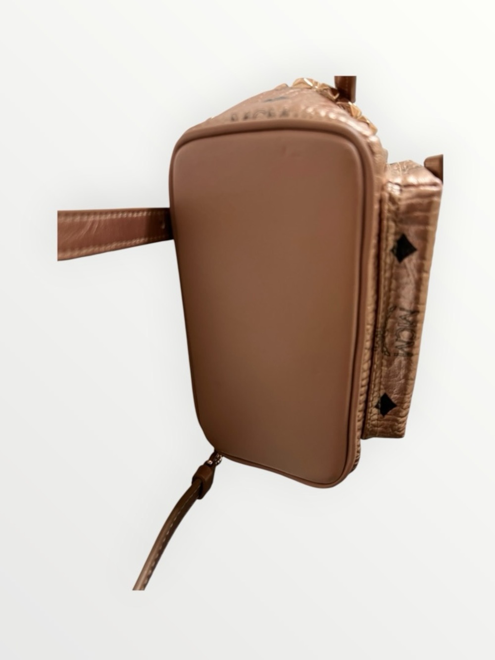 MCM Metallic Rose Gold  Logo-Print Mini Backpack - Picture 5 of 9